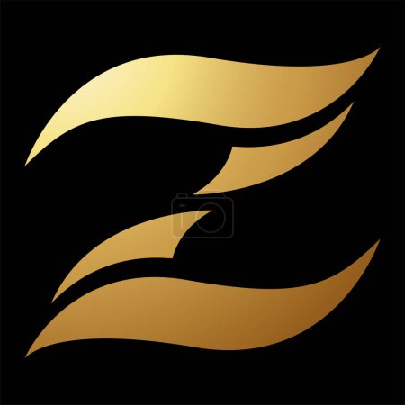 Foto de Oro abstracto ondulado letra Z icono sobre un fondo negro - Imagen libre de derechos