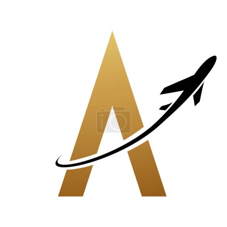 Photo for Gold and Black Futuristic Letter A Icon with an Airplane on a White Background - Royalty Free Image