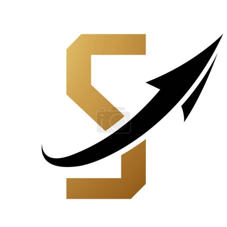 Photo for Gold and Black Futuristic Letter S Icon with an Arrow on a White Background - Royalty Free Image