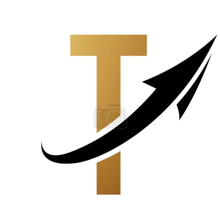 Photo for Gold and Black Futuristic Letter T Icon with an Arrow on a White Background - Royalty Free Image