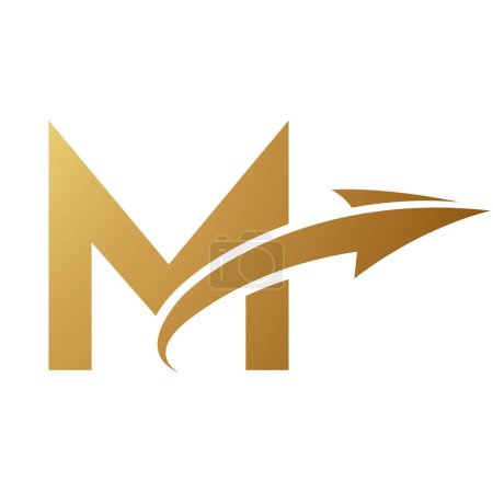 Foto de Oro letra mayúscula M icono con una flecha sobre un fondo blanco - Imagen libre de derechos