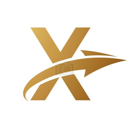Photo for Gold Uppercase Letter X Icon with an Arrow on a White Background - Royalty Free Image