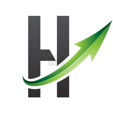 Photo for Green and Black Futuristic Letter H Icon with a Glossy Arrow on a White Background - Royalty Free Image