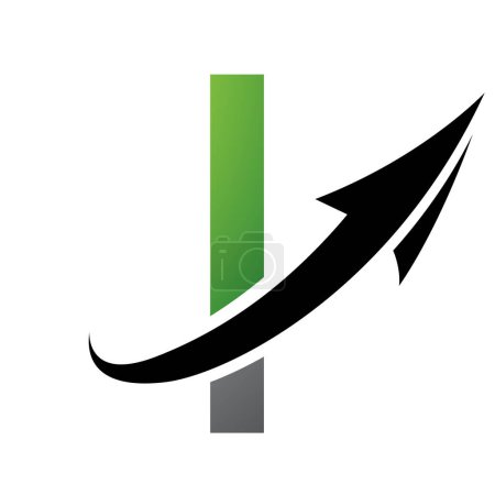 Photo for Green and Black Futuristic Letter I Icon with an Arrow on a White Background - Royalty Free Image