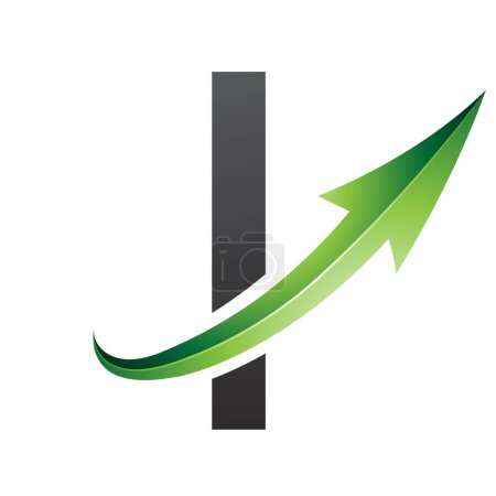 Photo for Green and Black Futuristic Letter I Icon with a Glossy Arrow on a White Background - Royalty Free Image