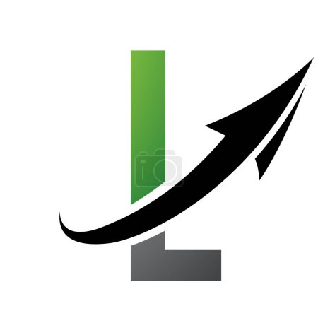 Téléchargez les photos : Icône L futuriste verte et noire avec une flèche sur fond blanc - en image libre de droit