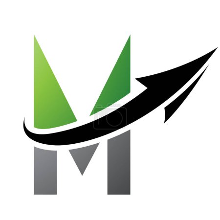 Photo for Green and Black Futuristic Letter M Icon with an Arrow on a White Background - Royalty Free Image