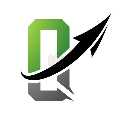Téléchargez les photos : Icône Q futuriste verte et noire avec une flèche sur fond blanc - en image libre de droit
