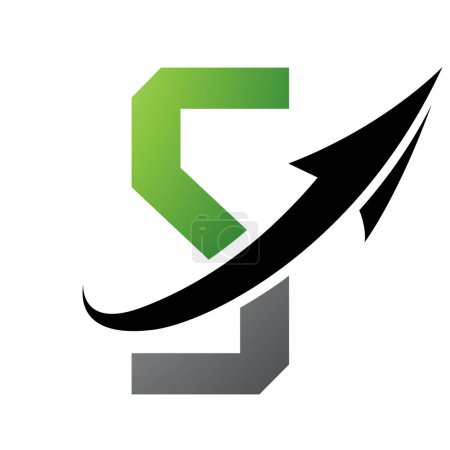 Photo for Green and Black Futuristic Letter S Icon with an Arrow on a White Background - Royalty Free Image