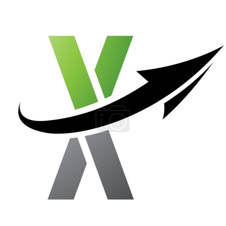 Photo for Green and Black Futuristic Letter X Icon with an Arrow on a White Background - Royalty Free Image