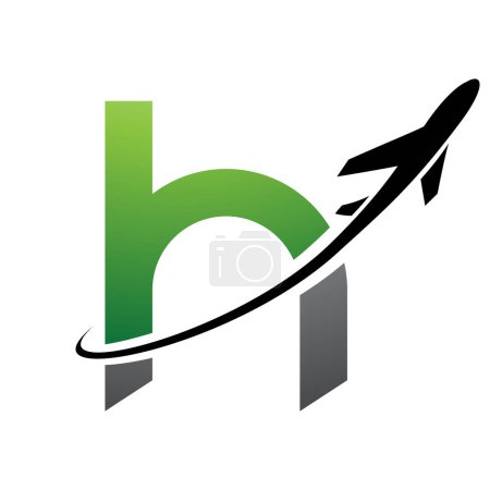 Photo for Green and Black Lowercase Letter H Icon with an Airplane on a White Background - Royalty Free Image