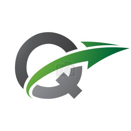 Foto de Letra mayúscula verde y negra Q Icono con una flecha sobre un fondo blanco - Imagen libre de derechos
