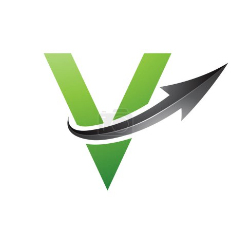Foto de Verde y Negro mayúscula letra V icono con una flecha brillante sobre un fondo blanco - Imagen libre de derechos