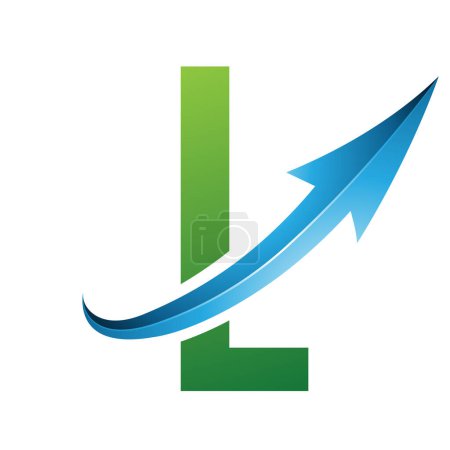Photo for Green and Blue Futuristic Letter L Icon with a Glossy Arrow on a White Background - Royalty Free Image