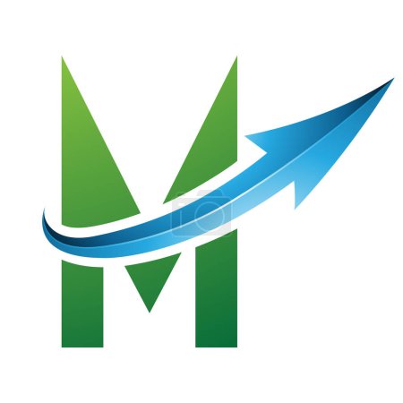 Photo for Green and Blue Futuristic Letter M Icon with a Glossy Arrow on a White Background - Royalty Free Image
