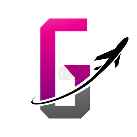 Photo for Magenta and Black Futuristic Letter G Icon with an Airplane on a White Background - Royalty Free Image