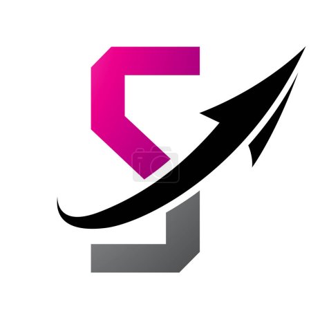Photo for Magenta and Black Futuristic Letter S Icon with an Arrow on a White Background - Royalty Free Image