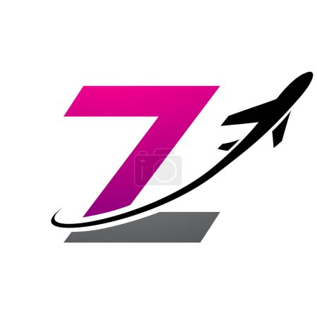 Photo for Magenta and Black Lowercase Letter Z Icon with an Airplane on a White Background - Royalty Free Image
