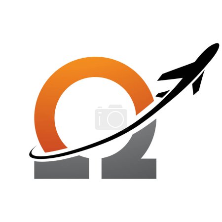 Photo for Orange and Black Antique Letter N Icon with an Airplane on a White Background - Royalty Free Image