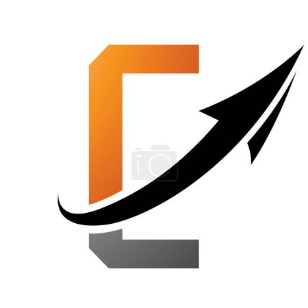 Foto de Icono de letra C futurista naranja y negro con una flecha sobre un fondo blanco - Imagen libre de derechos