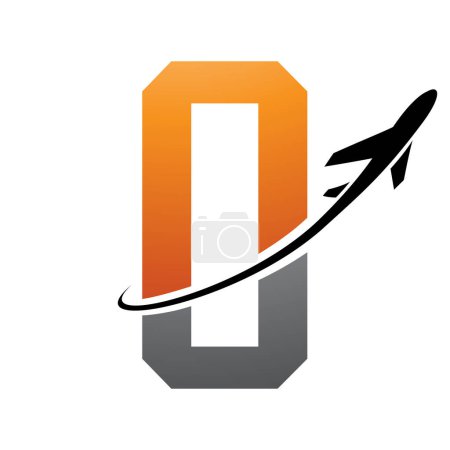 Photo for Orange and Black Futuristic Letter O Icon with an Airplane on a White Background - Royalty Free Image