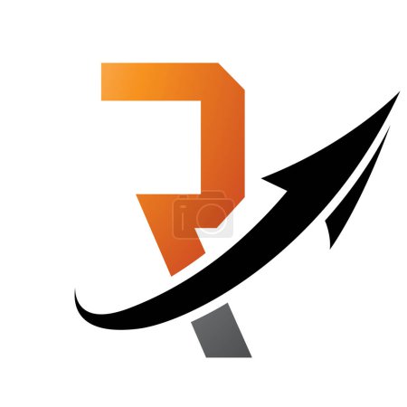 Photo for Orange and Black Futuristic Letter R Icon with an Arrow on a White Background - Royalty Free Image