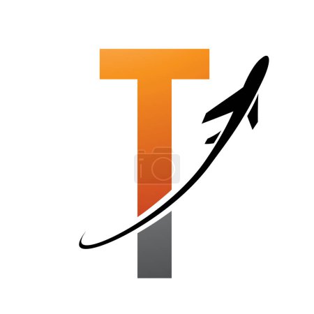 Photo for Orange and Black Futuristic Letter T Icon with an Airplane on a White Background - Royalty Free Image