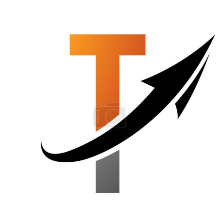 Foto de Icono de letra T futurista naranja y negra con una flecha sobre un fondo blanco - Imagen libre de derechos