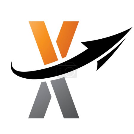 Téléchargez les photos : Icône de lettre X futuriste orange et noire avec une flèche sur fond blanc - en image libre de droit