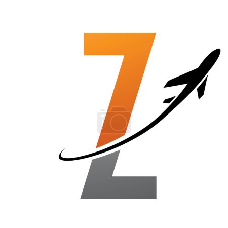 Téléchargez les photos : Icône Z futuriste orange et noire avec un avion sur fond blanc - en image libre de droit