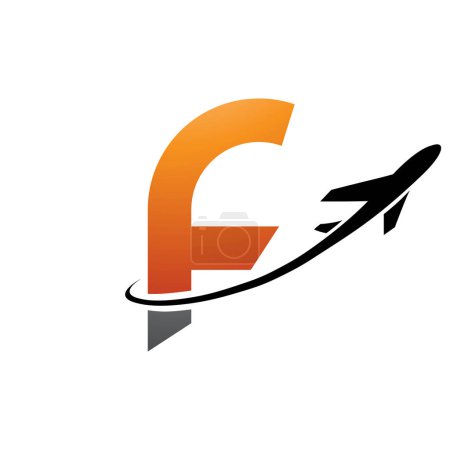 Photo for Orange and Black Lowercase Letter F Icon with an Airplane on a White Background - Royalty Free Image