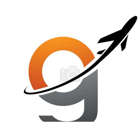 Téléchargez les photos : Orange et noir lettre minuscule G icône avec un avion sur un fond blanc - en image libre de droit
