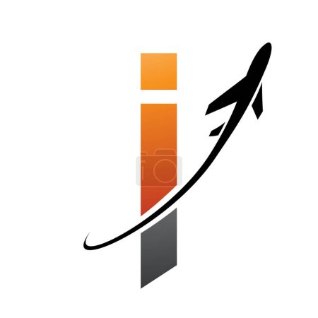 Téléchargez les photos : Basse minuscule orange et noire Lettre I Icône avec un avion sur fond blanc - en image libre de droit