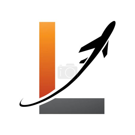 Téléchargez les photos : Lettre majuscule orange et noire L Icône avec un avion sur fond blanc - en image libre de droit