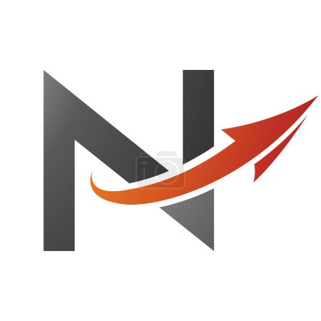 Téléchargez les photos : Lettre majuscule orange et noire N Icône avec une flèche sur fond blanc - en image libre de droit