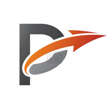 Foto de Icono de letra P mayúscula naranja y negra con una flecha sobre un fondo blanco - Imagen libre de derechos