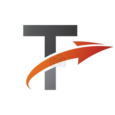 Téléchargez les photos : Lettre majuscule orange et noire Icône T avec une flèche sur fond blanc - en image libre de droit