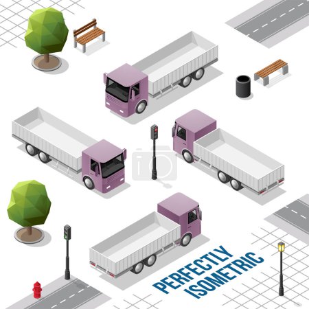 Téléchargez les photos : Camion ionique violet de l'avant arrière droit et gauche Vues isolées sur blanc - en image libre de droit