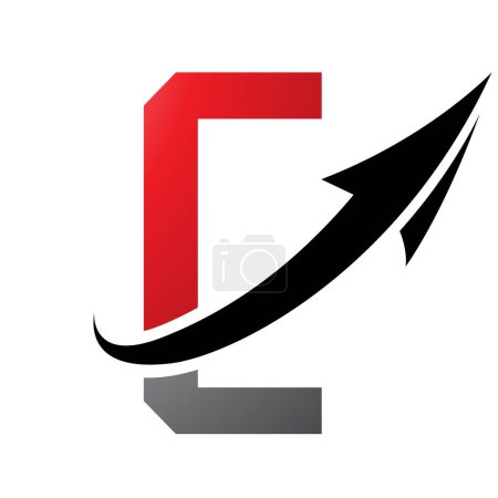 Foto de Icono de la letra C futurista roja y negra con una flecha sobre un fondo blanco - Imagen libre de derechos