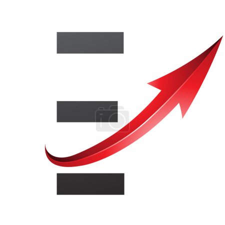 Foto de Icono de la letra E futurista roja y negra con una flecha brillante sobre un fondo blanco - Imagen libre de derechos