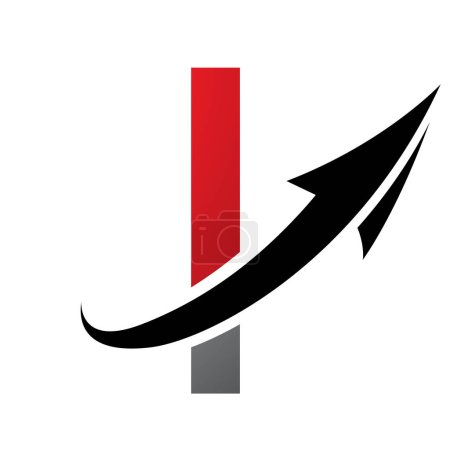 Photo for Red and Black Futuristic Letter I Icon with an Arrow on a White Background - Royalty Free Image
