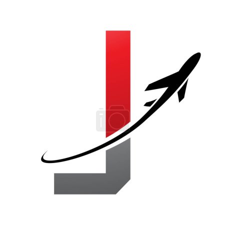 Téléchargez les photos : Lettre futuriste rouge et noire J Icône avec un avion sur fond blanc - en image libre de droit