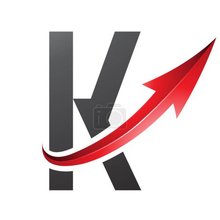 Photo for Red and Black Futuristic Letter K Icon with a Glossy Arrow on a White Background - Royalty Free Image