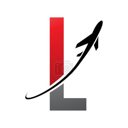 Photo for Red and Black Futuristic Letter L Icon with an Airplane on a White Background - Royalty Free Image