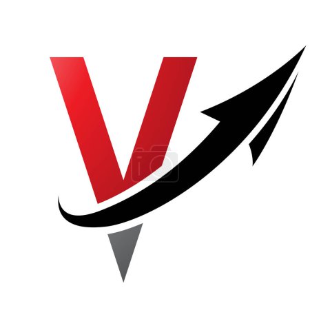 Photo for Red and Black Futuristic Letter V Icon with an Arrow on a White Background - Royalty Free Image