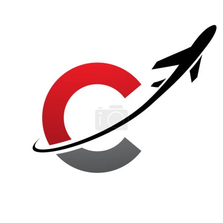 Téléchargez les photos : Icône C en minuscule rouge et noire avec un avion sur fond blanc - en image libre de droit