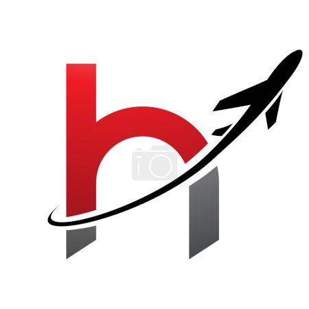 Foto de Icono rojo y negro letra H minúscula con un avión sobre un fondo blanco - Imagen libre de derechos