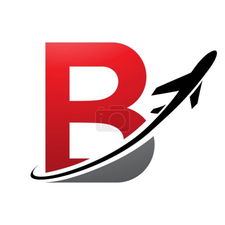 Téléchargez les photos : Lettre B majuscule rouge et noire Icône avec un avion sur fond blanc - en image libre de droit