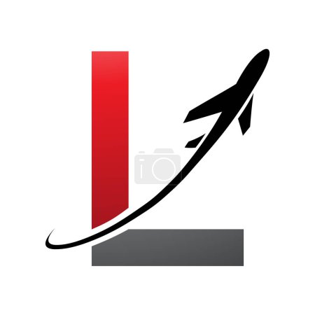 Téléchargez les photos : Lettre majuscule rouge et noire L Icône avec un avion sur fond blanc - en image libre de droit