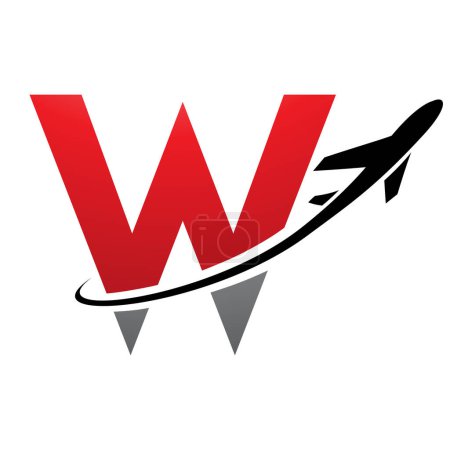Téléchargez les photos : Lettre majuscule rouge et noire W Icône avec un avion sur fond blanc - en image libre de droit